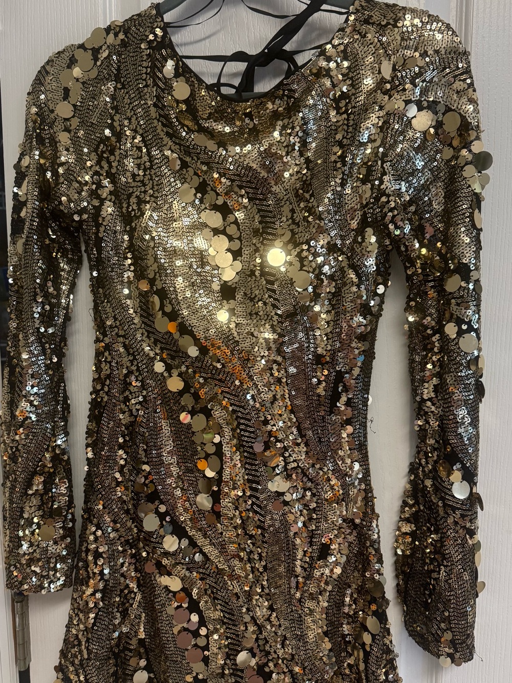 Gold Sequin Long-Sleeve Dress - Sparkling Party Dress—Bailey Rose, Size S